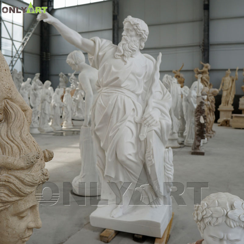 Large size white marble Saint Elijah statue with sword