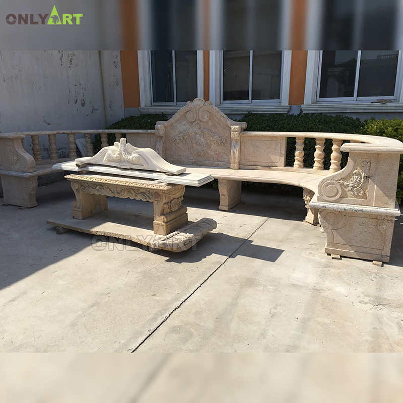 Large yellow marble curved garden bench seat for sale OLA-B009