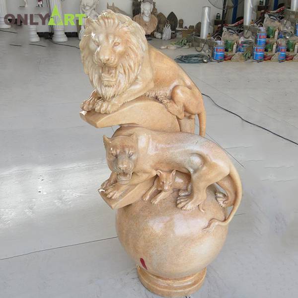 Life size marble lion statue family sculpture for outdoor