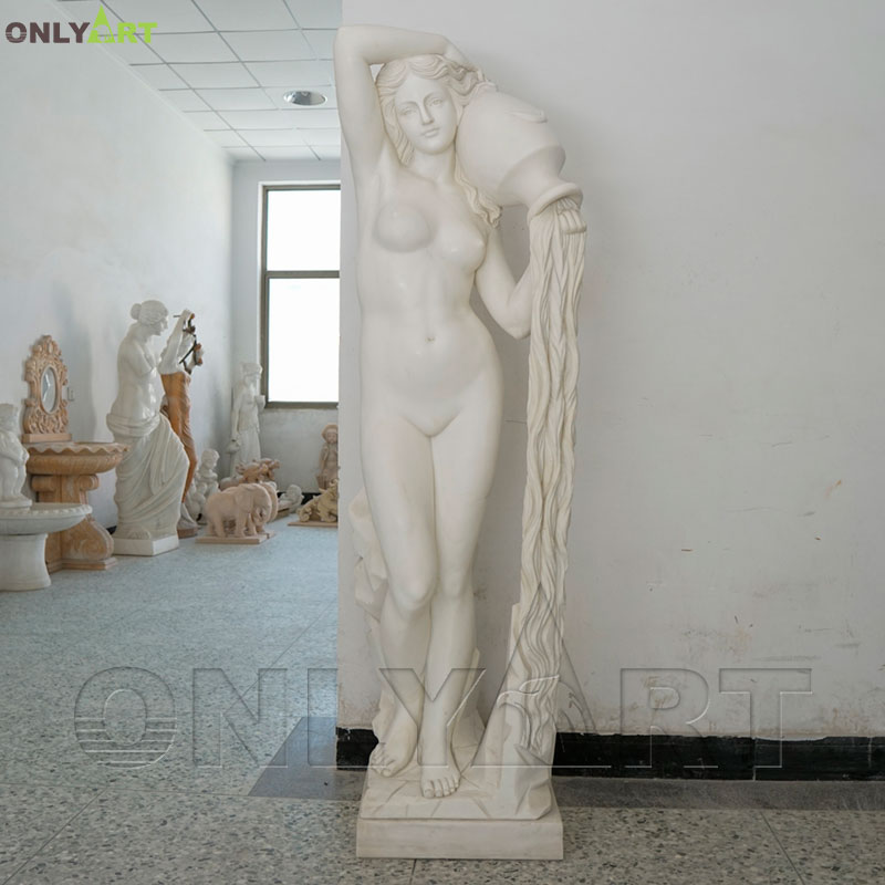 Life size naked lady stone statue holding flowerpots