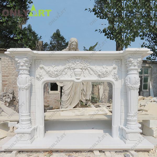 New design factory customized white marble tv stand fireplace OLA-M143