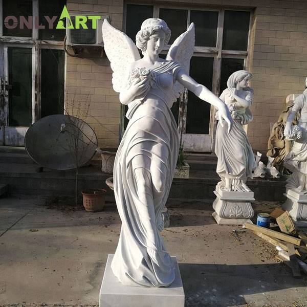 Outdoor beautiful marble lady life size angel statues for sale