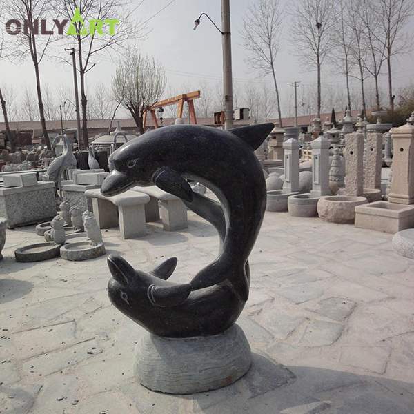 Outdoor black marble large dolphin sculptures for sale