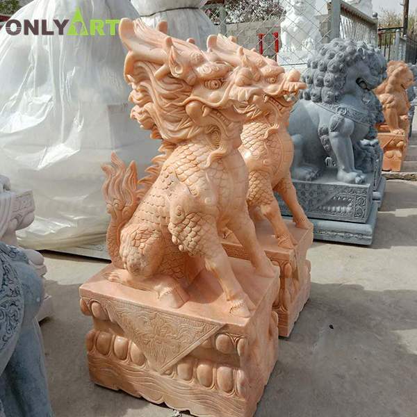 Outdoor garden decoration yellow marble Feng Shui Qilin statue for sale