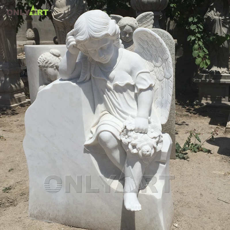Outdoor hand carved marble Headstone angel for sale OLA-T094
