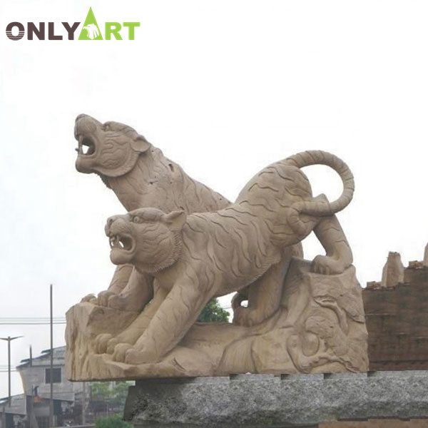 Outdoor large size marble tiger family statue OLA-A099