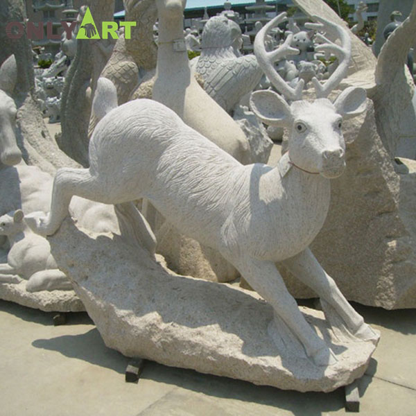 Outdoor life size marble deer statues for yard OLA-A104
