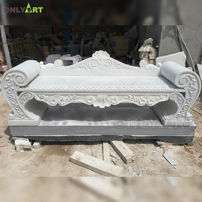 Outdoor marble rectangular hand carved bench for sale OLA-B012