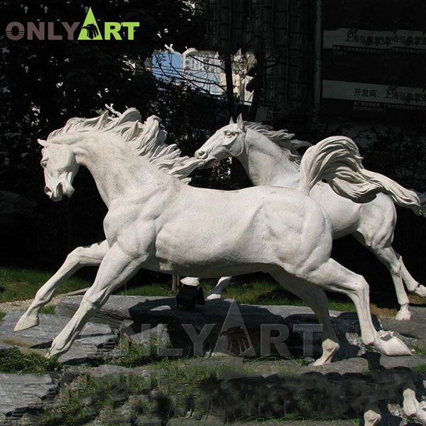 Outdoor stone white running horse statue for sale OLA-A105