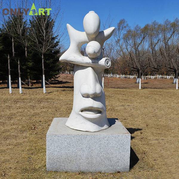 Outdoor white abstract stone face statue sculpture for sale