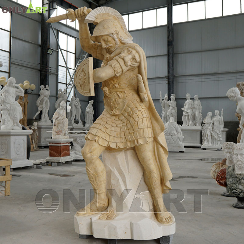 Outdoor yellow marble fighting warrior sculpture for sale