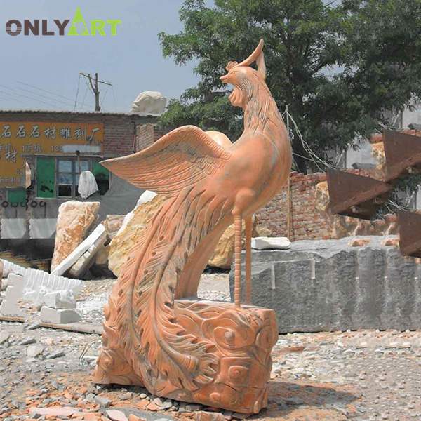 Outdoor yellow marble phoenix sculpture bird for garden decoration