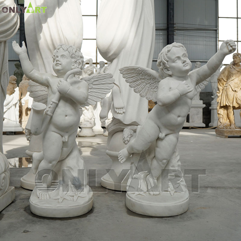 White Marble Baby Angel Statues Figurines With Saxophone