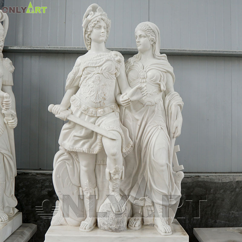 White warrior sculpture Greek woman marble statue