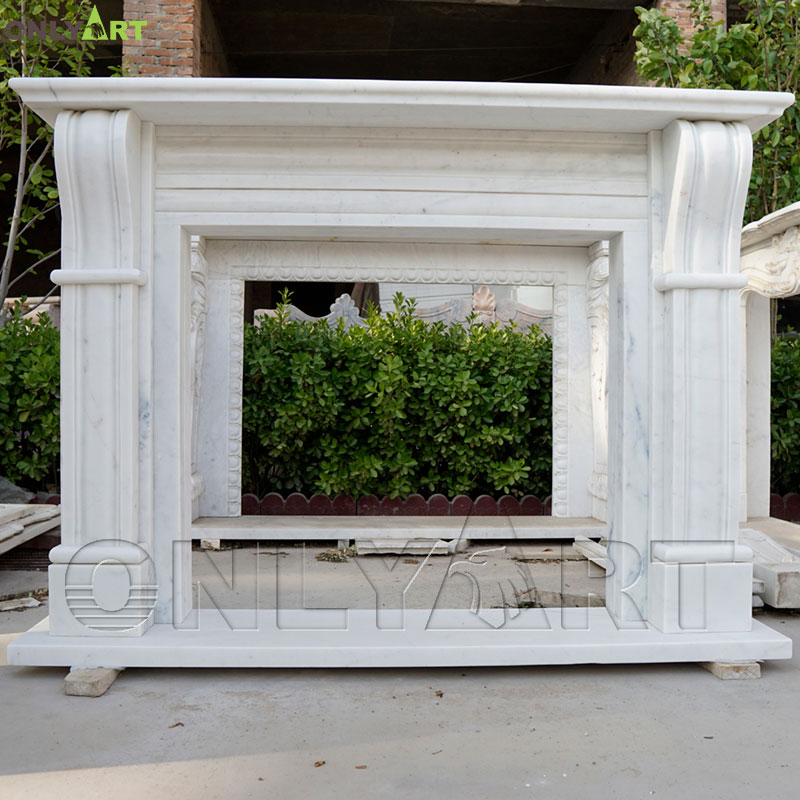 Wholesale home decor natural polishing white marble fireplace mantel OLA-M140