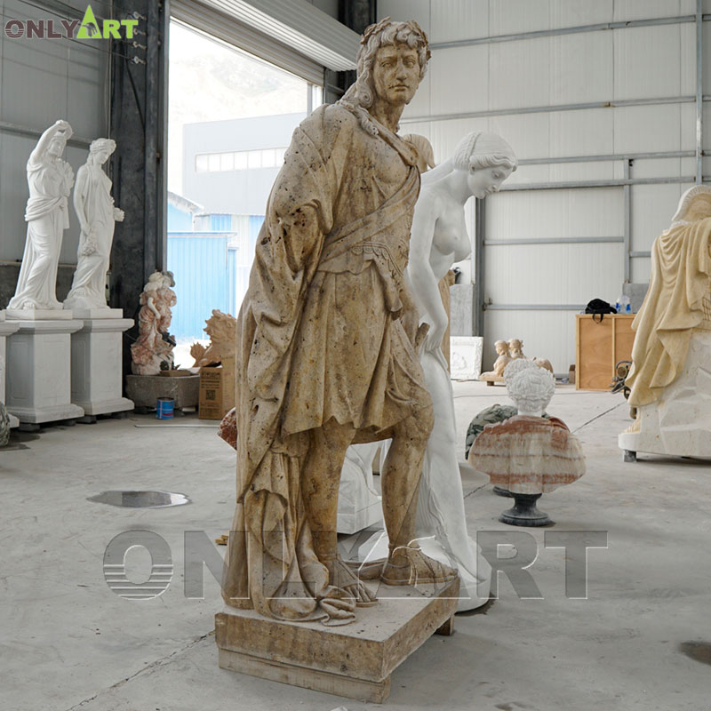 Yellow marble Roman statue young man statue for garden decoration