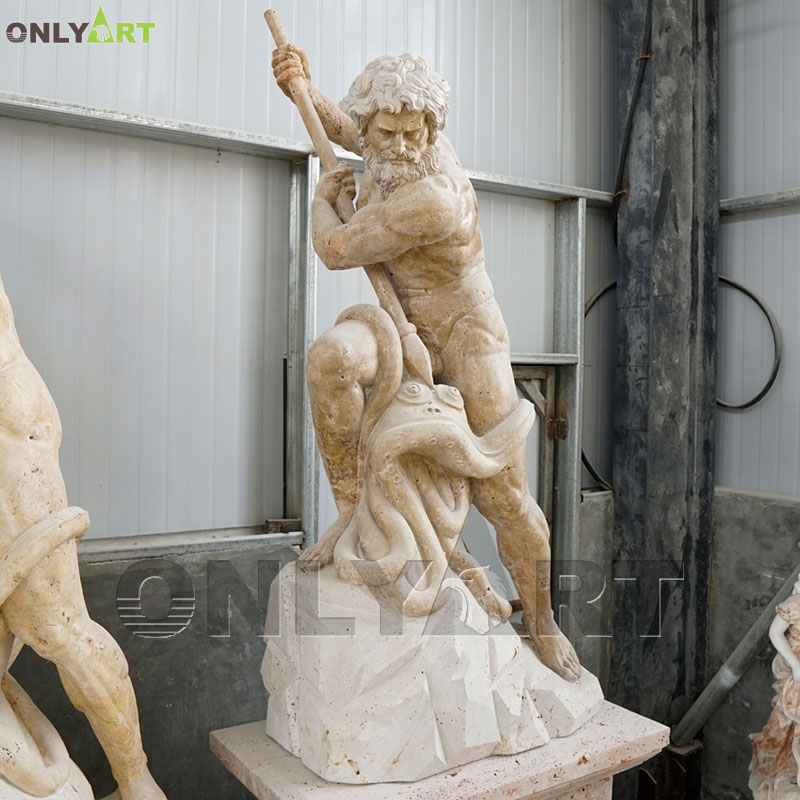 Yellow marble life size Neptune statue for sale