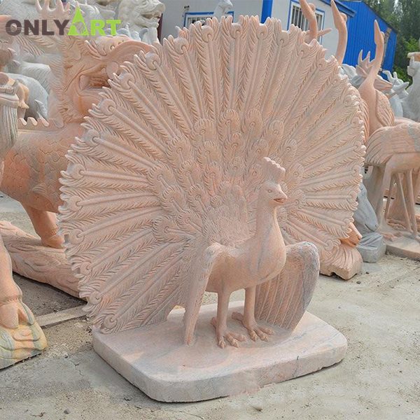 Large yellow marble peacock sculpture for garden