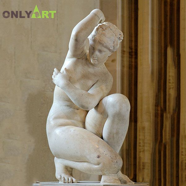 Louvre Artwork Marble Crouching Aphrodite Statue