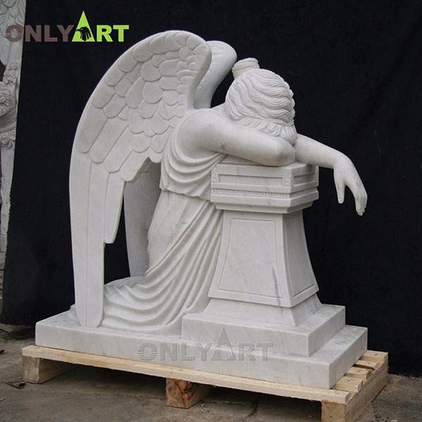 Outdoor cemetery decoration large size white marble angel of grief statue