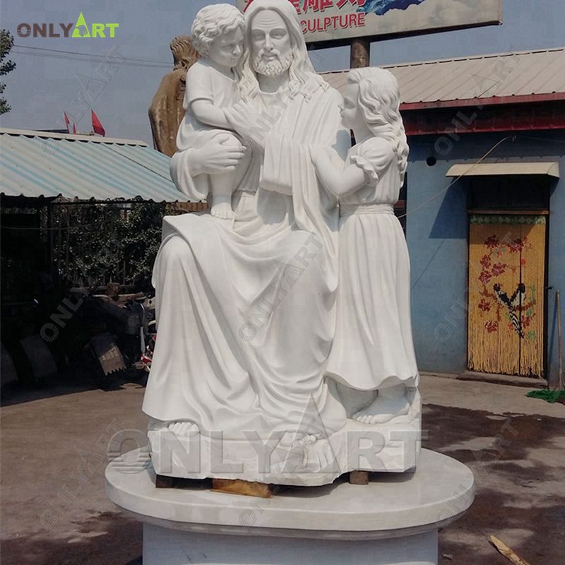 Life size marble sitting jesus with children statue