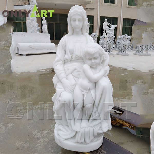Outdoor Garden Decoration Sitting White Marble Mary And Jesus Statue