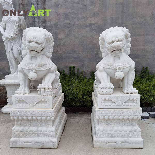 Outdoor white marble large chinese lion statue for sale