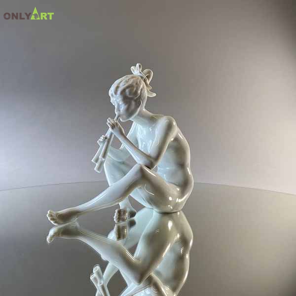 White marble little girl playing flute statue for sale