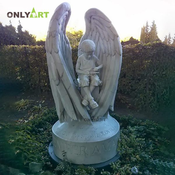 Big marble angel wings statue with boy OLA-T107