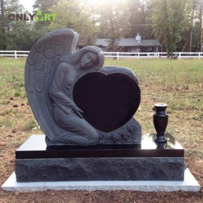 Black marble angel heart tombstone OLA-T100