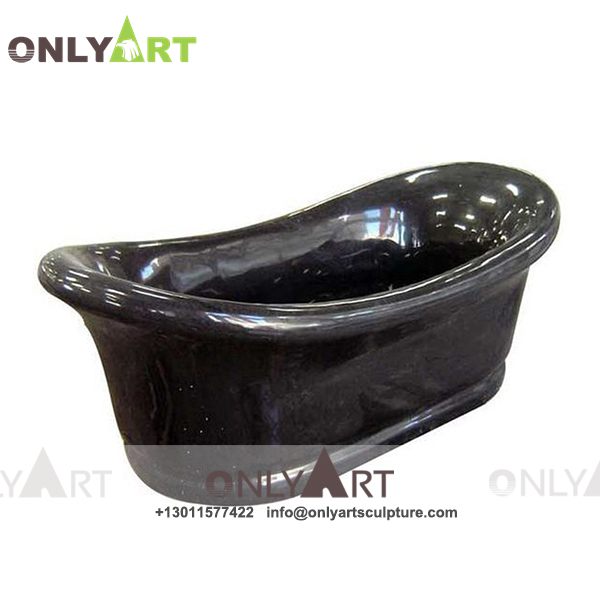 Black marble solid surface freestanding bathtub OLA-Y045