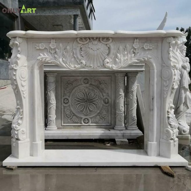 Customized all size white marble fireplace with pattern OLA-M145