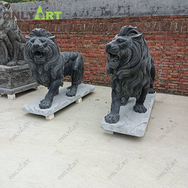 Customized large size black marble lion statue for garden