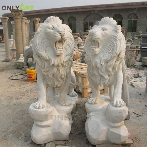 Factory supply white marble lion statues OLA-A112