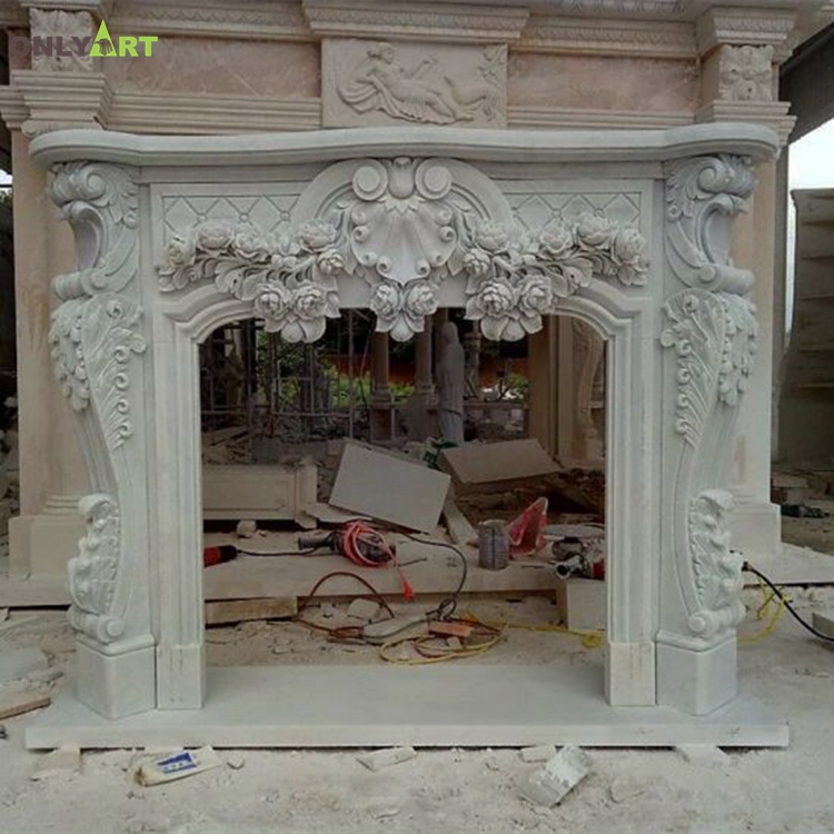 Hand carved marble fireplace with surround OLA-M151