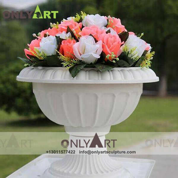 Hand carved white marble wholesale flower pots for sale OLA-V193