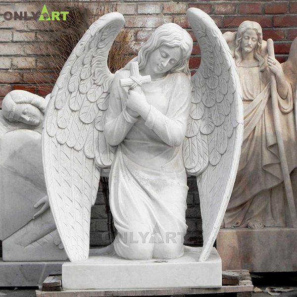 Hand made white marble memorial angels for graves OLA-T098