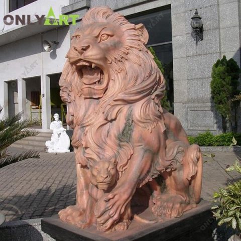 High quality roaring marble lion statue outside house OLA-A117