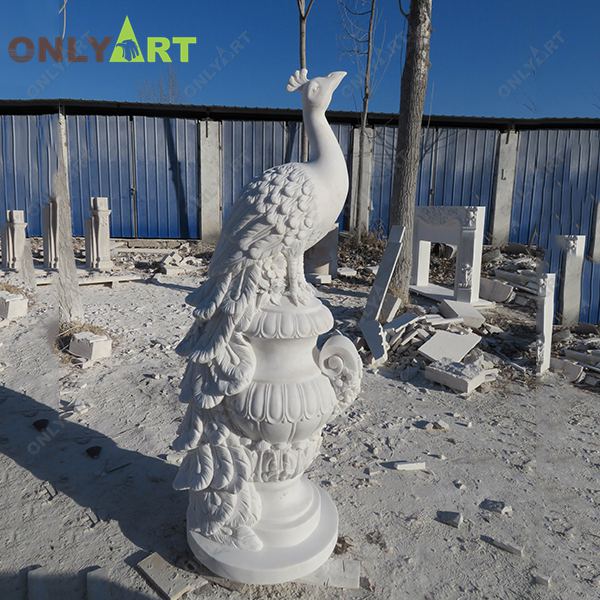 Hot sale white marble peacock statue for garden