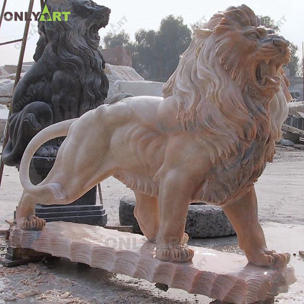 Large size yellow marble guardian lion statue OLA-A120