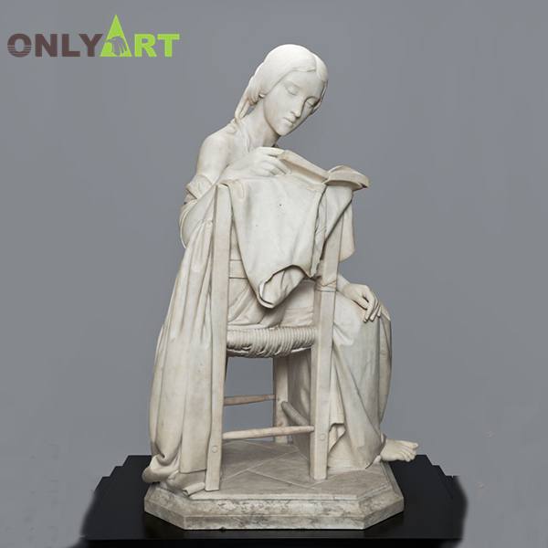 Life size natural marble sitting girl reading book statue