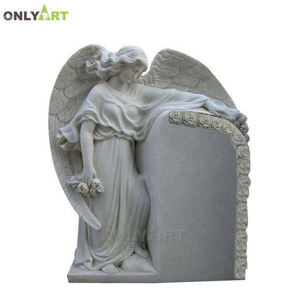 Natural marble angel crying over tombstone statue OLA-T103