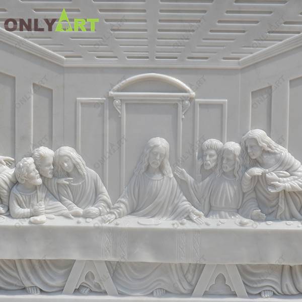Natural white marble carving last supper sculpture