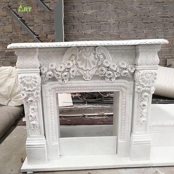 Outdoor white marble fireplace mantel decor OLA-M160