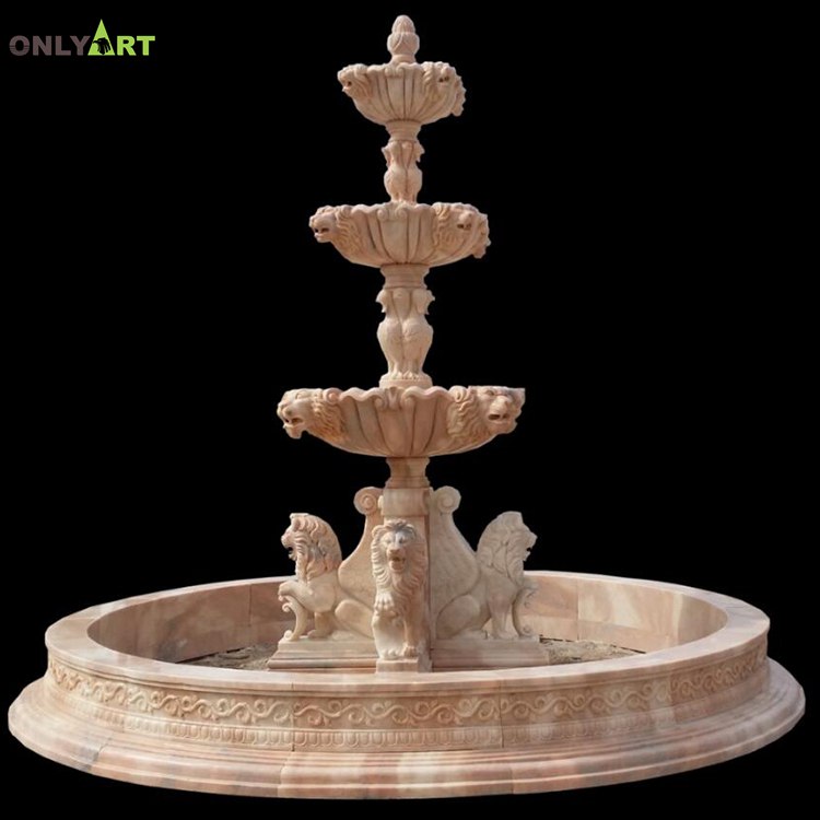 Tiered marble lion water fountain for garden OLA-F303