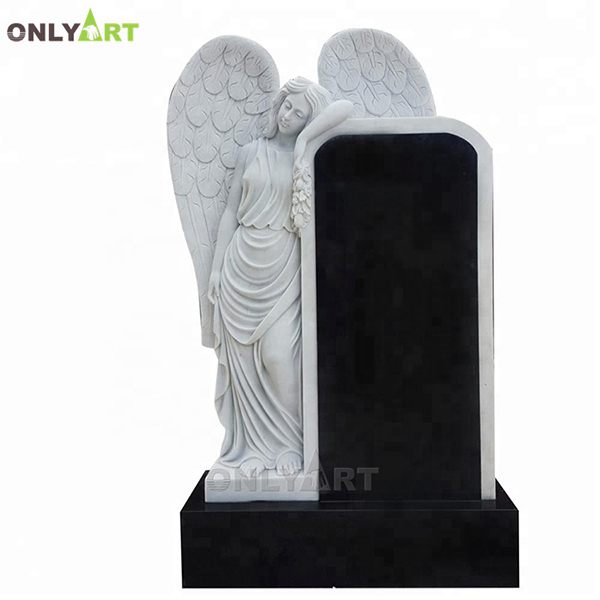 White and black grieving angel tombstone design OLA-T102