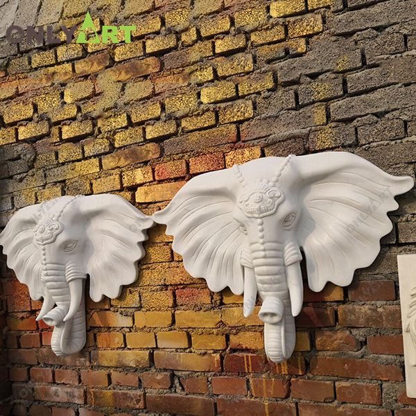 White marble elephant head wall sculpture for sale OLA-A123