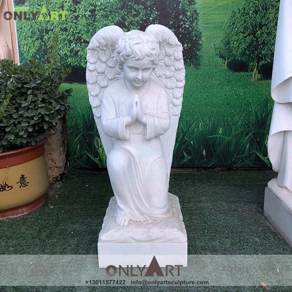 White marble kneeling boy angel statue for garden