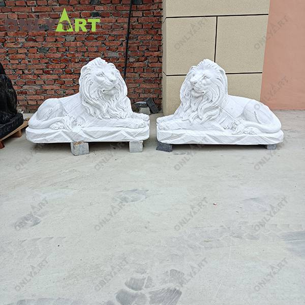 White marble lying lion statue for garden decoration