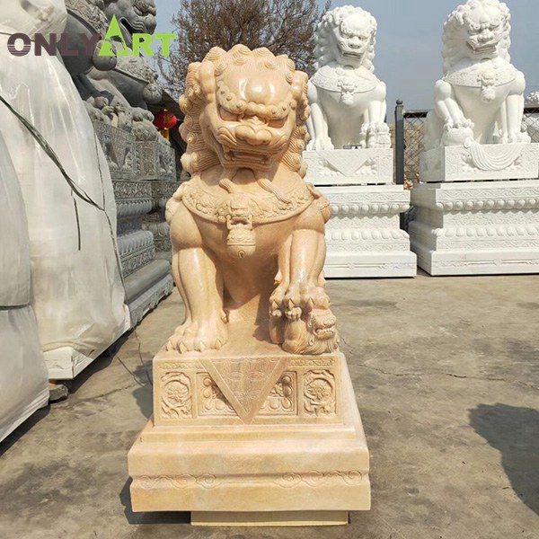 Yellow marble Chinese fu dog statue for garden OLA-A124